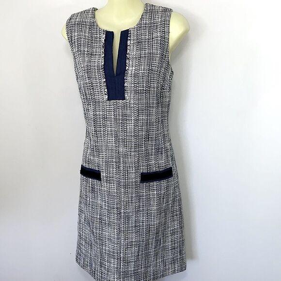 Karl Lagerfeld Paris Dress Sheath Blue/White Tweed NWOT Sz 4 - Picture 5 of 8